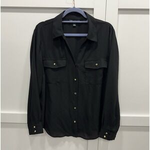 INC International Concepts Woman's XL Lightweight Black Button-Down Shirt EUC